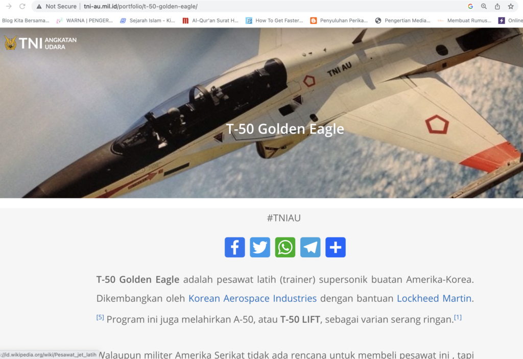 T-50 Golden eagle Indonesia Bukan PEsawat Tempur Latih