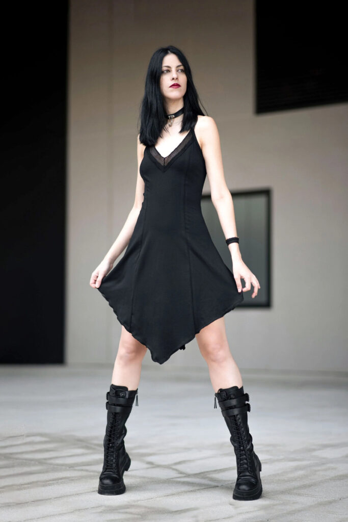 Mini Black Dress Seksi Gothic Fasyen