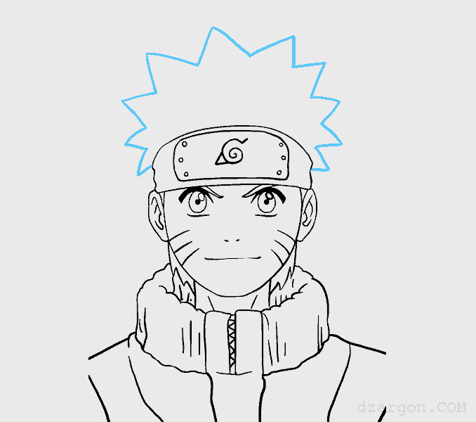 Cara Menggambar Sketsa Wajah Naruto lengkapi dengan rambut
