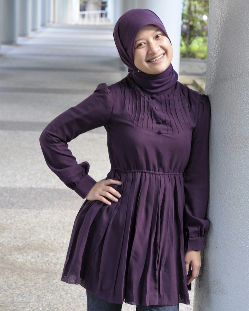 OOTD Mahasiswi Cantik Dress ungu Mini dress celana jeans