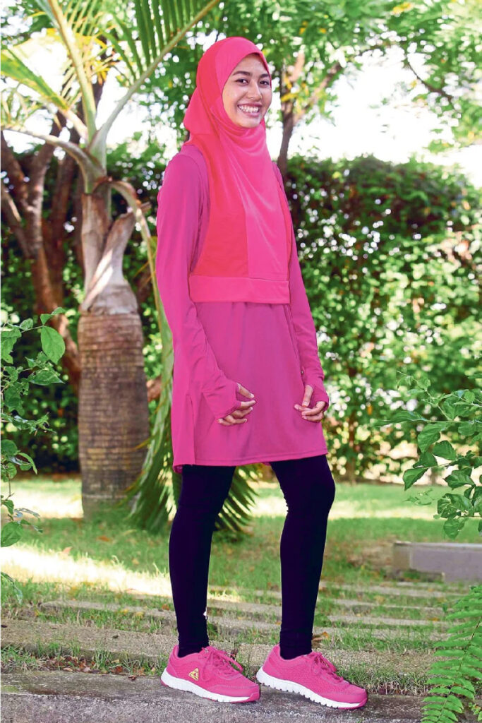 Outfit Hijab Olahraga Hijab Pink manis dan kece badai penutup dada